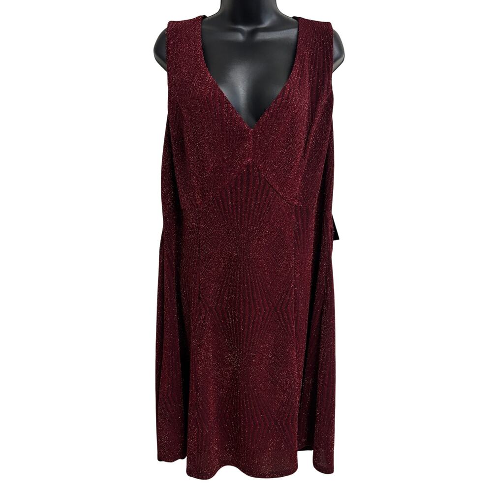 Trixxi Red Metallic Dress 3X V Neck Fit Flare Party Holiday Glitter Plus New